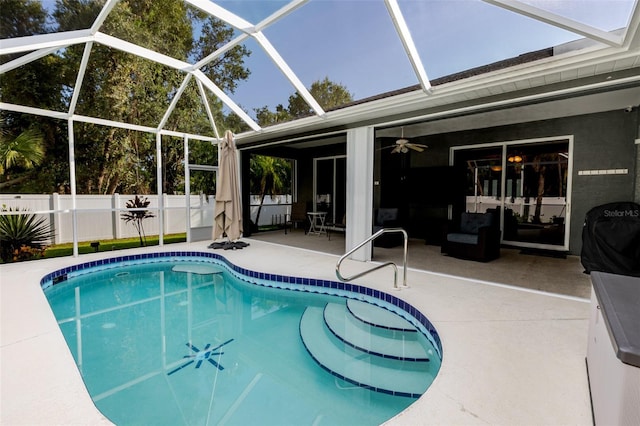 5242 Abdella Ln, North Port, FL 34291 - view of swimming pool featuring a patio, a lanai, and ceiling fan