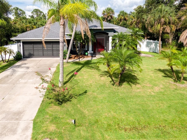 5242 Abdella Ln, North Port, FL 34291 - view of front of home with driveway, a garage, roof with shingles, and stucco siding