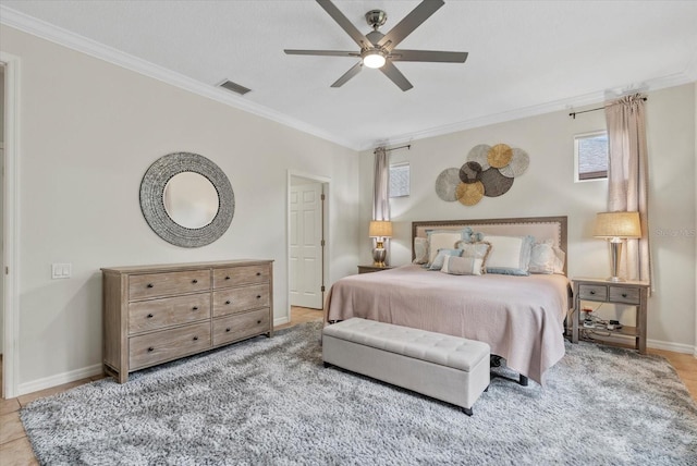 12215 Goldenrod Ave, Bradenton, FL 34212 - bedroom with crown molding, multiple windows, and a ceiling fan