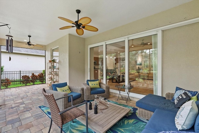 12215 Goldenrod Ave, Bradenton, FL 34212 - view of patio / terrace featuring ceiling fan and an outdoor hangout area