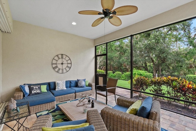 12215 Goldenrod Ave, Bradenton, FL 34212 - sunroom / solarium with outdoor lounge area and a ceiling fan