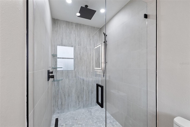 3136 Webber St, Sarasota, FL 34239 - bathroom featuring a stall shower and recessed lighting