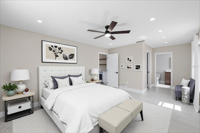 3136 Webber St, Sarasota, FL 34239 - bedroom with recessed lighting, ensuite bath, and a ceiling fan