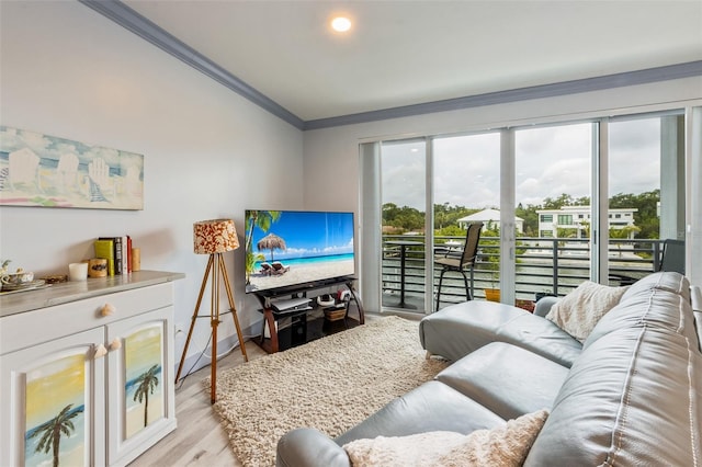 1709 N Tamiami Trl Unit A313, Sarasota, FL 34234 - living area with crown molding and light wood-type flooring