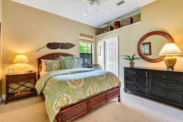 7314 Wexford Ct, Lakewood Ranch, FL 34202 - bedroom featuring light carpet, crown molding, and ceiling fan