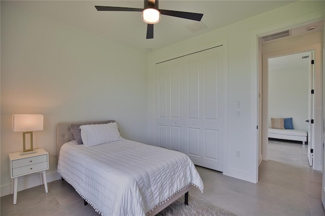 366 Fordham Rd, Venice, FL 34293 - bedroom featuring a closet, light tile patterned flooring, and a ceiling fan