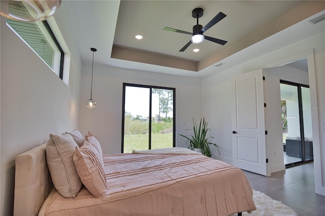 366 Fordham Rd, Venice, FL 34293 - bedroom featuring recessed lighting, a raised ceiling, and a ceiling fan