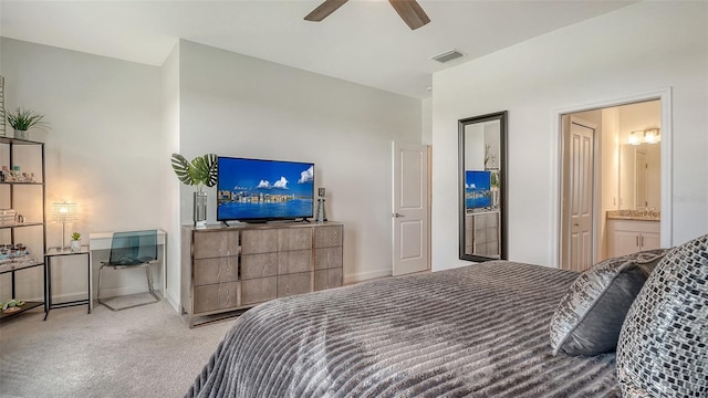 15160 Lyla Ter, Bradenton, FL 34211 - bedroom with carpet, a ceiling fan, and ensuite bath