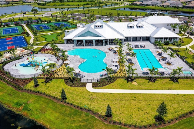 15160 Lyla Ter, Bradenton, FL 34211 - bird's eye view of a pool area and a nearby body of water
