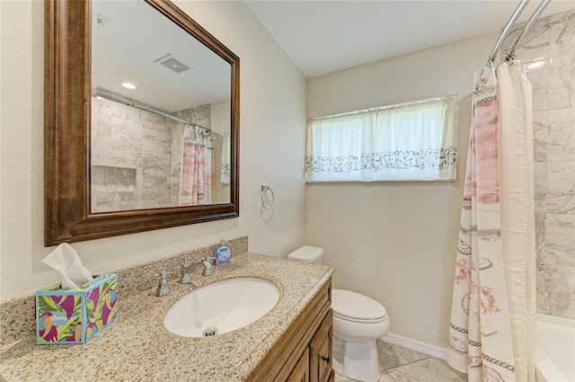 557 Reading St NW, Port Charlotte, FL 33952 - full bathroom with vanity, tile patterned flooring, and shower / tub combo with curtain