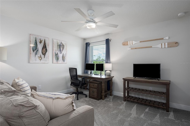 9144 Royal River Cir, Parrish, FL 34219 - carpeted office featuring baseboards and a ceiling fan
