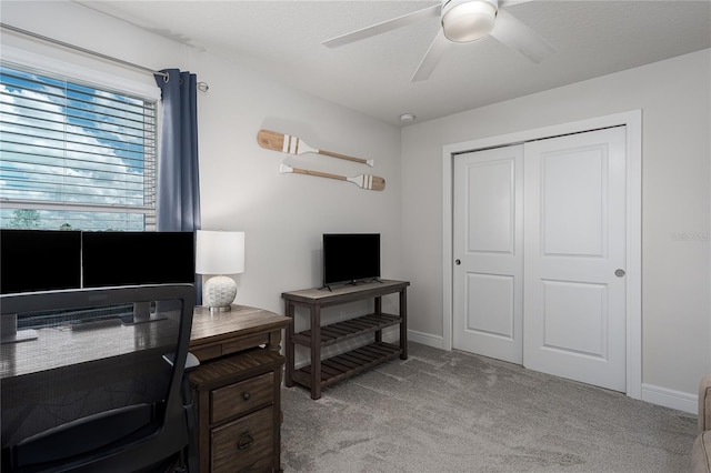 9144 Royal River Cir, Parrish, FL 34219 - home office featuring light colored carpet and a ceiling fan