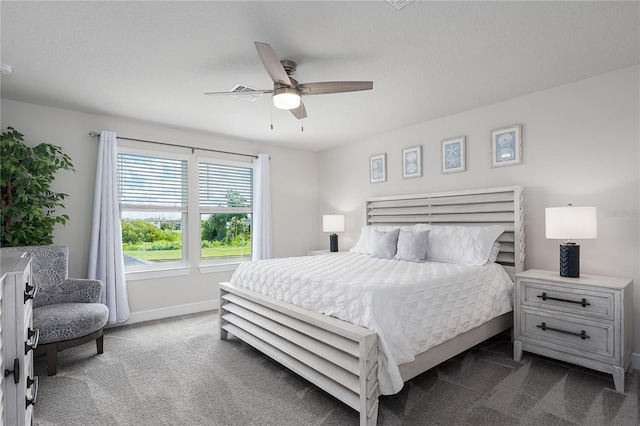 9144 Royal River Cir, Parrish, FL 34219 - bedroom with dark colored carpet and a ceiling fan