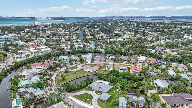 311 Island Cir, Sarasota, FL 34242 - aerial view of property and surrounding area featuring a large body of water and nearby suburban area