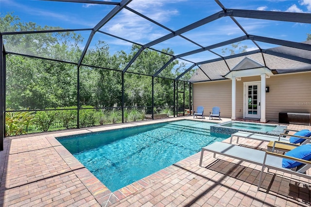 1906 143rd Ct E, Bradenton, FL 34212 - view of pool with a patio, a pool with connected hot tub, and glass enclosure