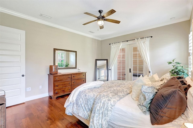 1906 143rd Ct E, Bradenton, FL 34212 - bedroom with wood finished floors, crown molding, access to exterior, and a ceiling fan