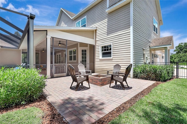 1906 143rd Ct E, Bradenton, FL 34212 - view of patio / terrace featuring a fire pit and a ceiling fan
