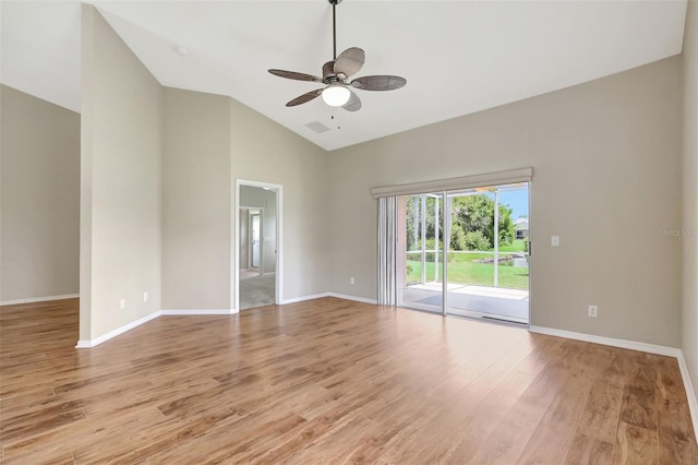 4539 Cabbage Key Ter, Bradenton, FL 34203 - spare room with a ceiling fan, wood finished floors, and high vaulted ceiling