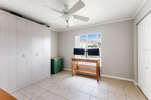 6118 56th Ter E, Bradenton, FL 34203 - unfurnished office featuring ornamental molding, light tile patterned flooring, and ceiling fan