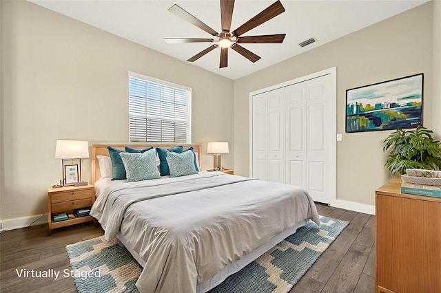 2555 Pear St, Port Charlotte, FL 33948 - bedroom featuring wood-type flooring, a closet, and ceiling fan