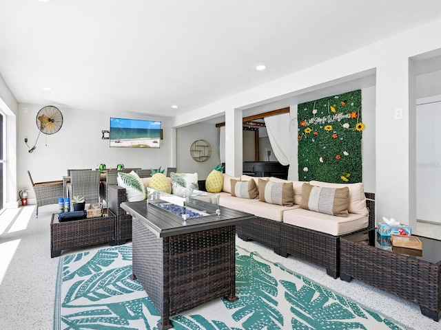 544 Canal Rd, Sarasota, FL 34242 - living area with speckle patterned floor and recessed lighting