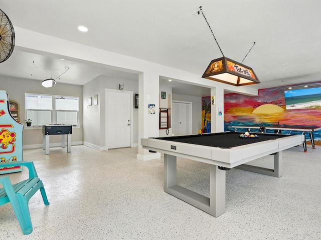 544 Canal Rd, Sarasota, FL 34242 - recreation room featuring speckled floor, pool table, and recessed lighting
