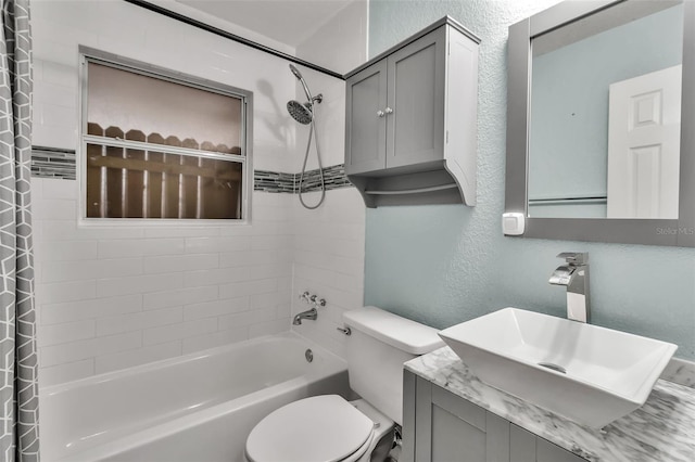 6439 Lafayette Rd, Bradenton, FL 34207 - bathroom featuring shower / tub combo, a textured wall, and vanity