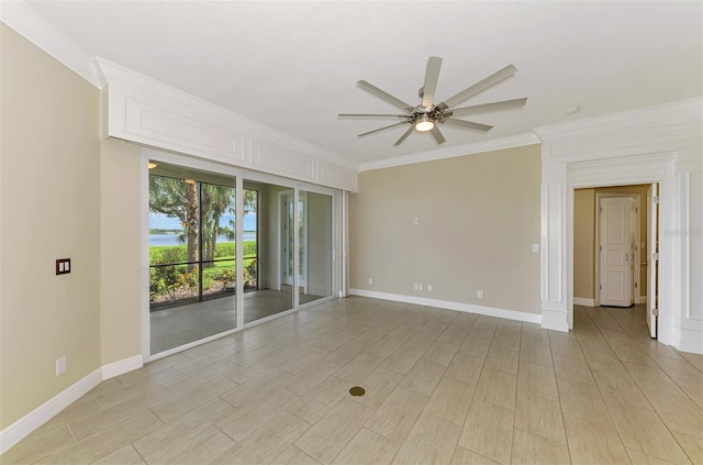 1226 Riverscape St, Bradenton, FL 34208 - empty room featuring a ceiling fan, ornamental molding, and light wood finished floors