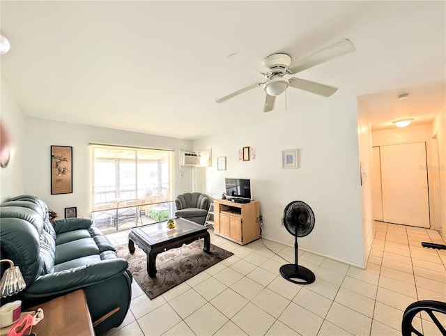 5948 Easy St Unit K35, Bradenton, FL 34207 - living room featuring a wall unit AC, light tile patterned flooring, and ceiling fan