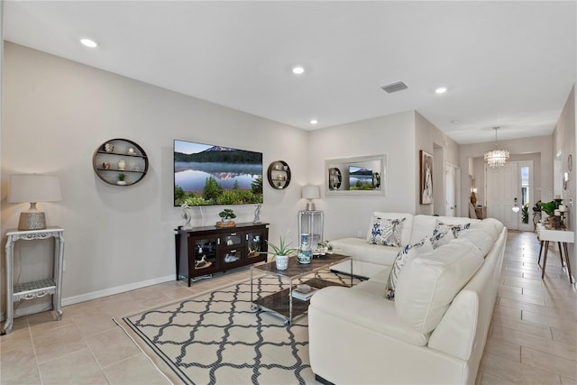 5313 Halewood Ct, Lakewood Ranch, FL 34211 - living room featuring a chandelier, recessed lighting, and light tile patterned flooring