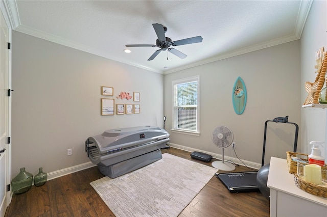 636 Meadow Lake Dr, Freeport, FL 32439 - sitting room featuring dark wood-style flooring, crown molding, a ceiling fan, and recessed lighting