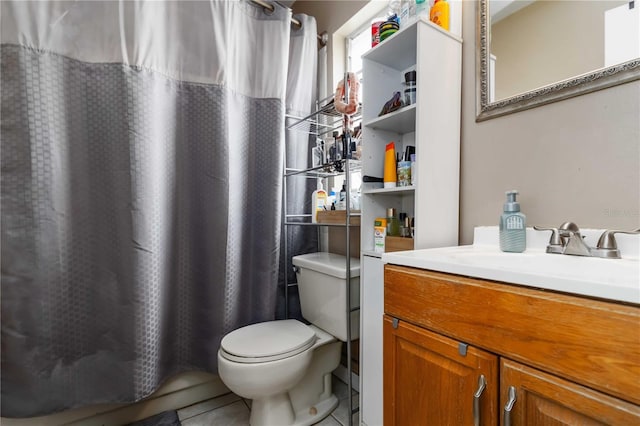 616 Bryan Terrace Dr, Brandon, FL 33511 - full bathroom featuring vanity, tile patterned floors, and a shower with shower curtain