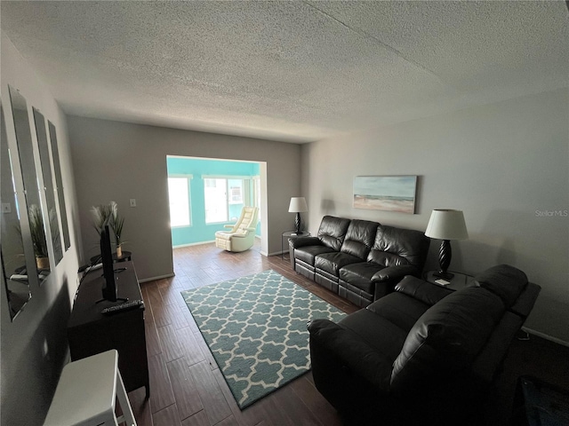 611 Gulf Dr N Unit B24, Bradenton Beach, FL 34217 - living room with dark wood finished floors and a textured ceiling
