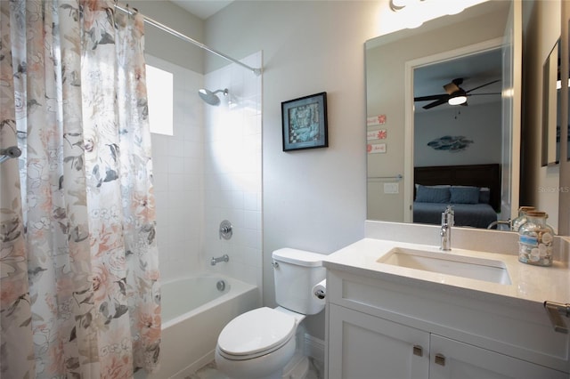4316 Rustling Pines Ter, Parrish, FL 34219 - bathroom with shower / bath combination with curtain, ensuite bathroom, vanity, and ceiling fan