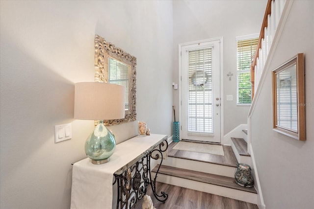 5427 Napa Dr, Sarasota, FL 34243 - foyer with stairs and wood finished floors