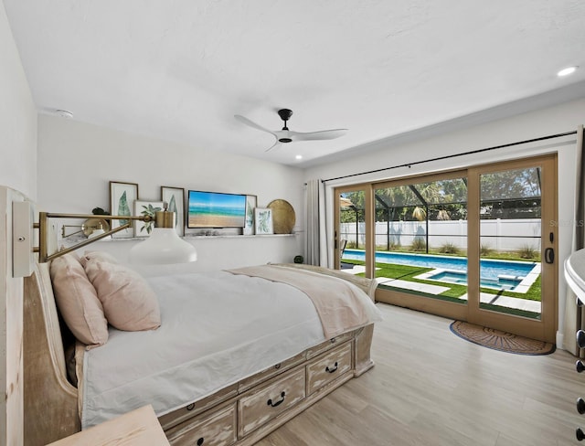 3439 Fair Oaks Pl, Sarasota, FL 34239 - bedroom with access to outside, light wood finished floors, and ceiling fan