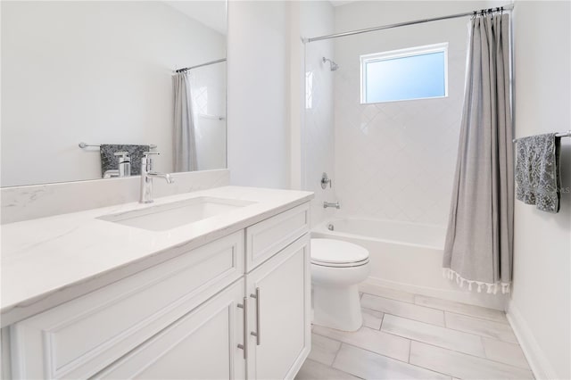 13832 Old Creek Ct, Parrish, FL 34219 - bathroom featuring vanity, shower / tub combo with curtain, and marble look tile flooring