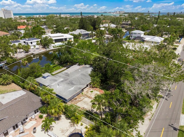 4920 Higel Ave, Sarasota, FL 34242 - aerial view of property and surrounding area with property boundaries highlighted and a nearby body of water