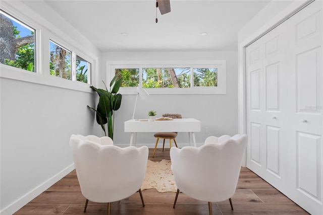 4879 Commonwealth Dr, Sarasota, FL 34242 - sitting room featuring wood finished floors and a ceiling fan