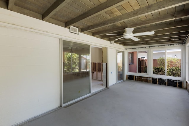 212 71st St, Holmes Beach, FL 34217 - unfurnished sunroom featuring ceiling fan and beamed ceiling