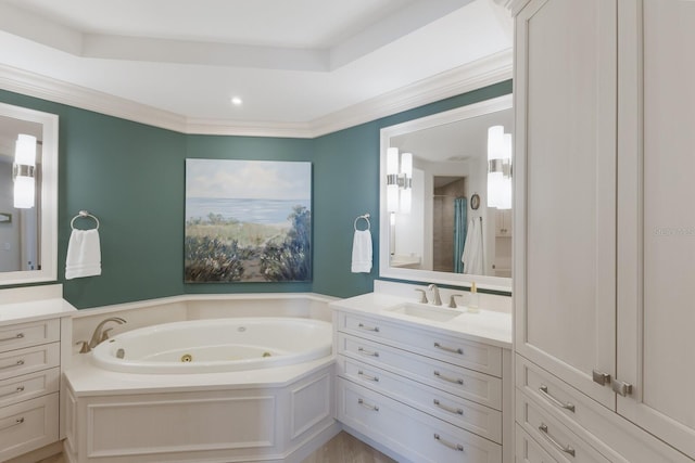 130 Riviera Dunes Way Unit 601, Palmetto, FL 34221 - bathroom featuring vanity, a whirlpool tub, and curtained shower