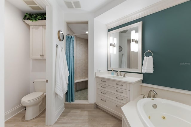 130 Riviera Dunes Way Unit 601, Palmetto, FL 34221 - full bathroom with a shower stall, vanity, a whirlpool tub, and wood finished floors
