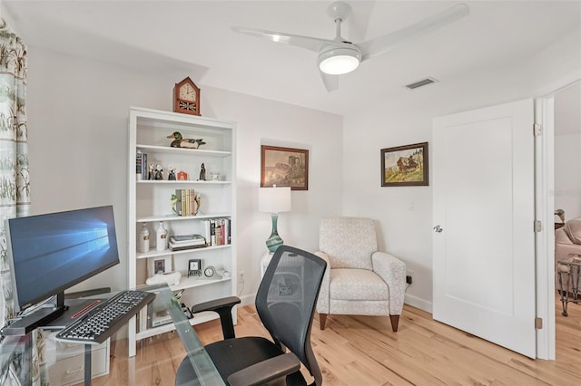 5283 Everwood Run, Sarasota, FL 34235 - office space featuring a ceiling fan and light wood-style flooring