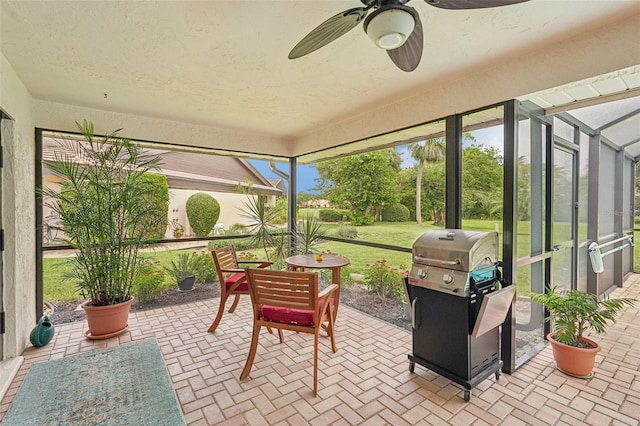 5283 Everwood Run, Sarasota, FL 34235 - sunroom / solarium featuring a ceiling fan
