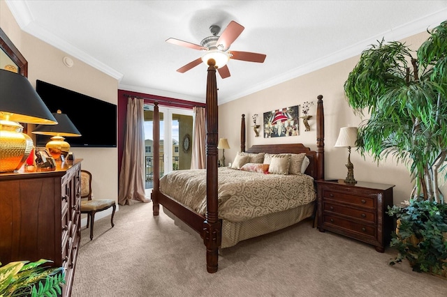 14041 Bellagio Way Unit 414, Osprey, FL 34229 - carpeted bedroom featuring access to outside, crown molding, and a ceiling fan