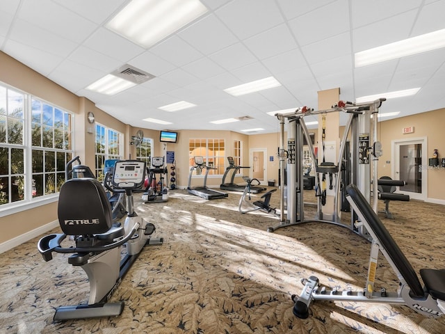 14041 Bellagio Way Unit 414, Osprey, FL 34229 - workout area featuring a drop ceiling and carpet
