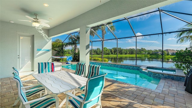 3431 Chestertown Loop, Bradenton, FL 34211 - view of pool with a patio, a lanai, a water view, and a pool with connected hot tub