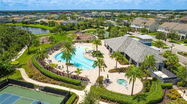 3431 Chestertown Loop, Bradenton, FL 34211 - aerial perspective of suburban area featuring a pool and a nearby body of water