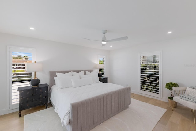 510 Putter Ln, Longboat Key, FL 34228 - bedroom featuring light wood-type flooring, recessed lighting, and a ceiling fan
