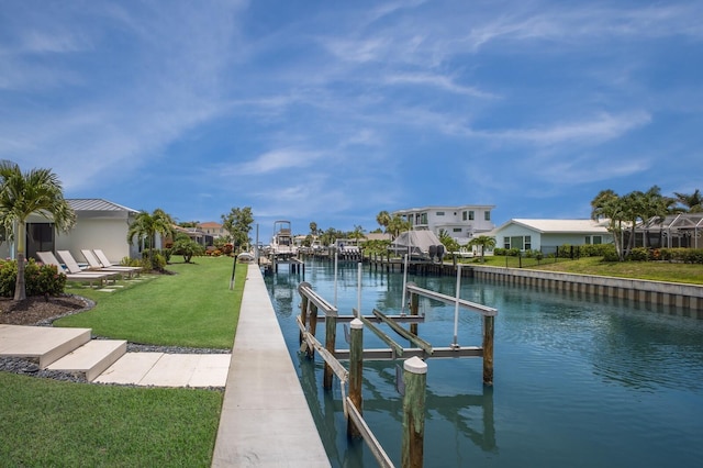 510 Putter Ln, Longboat Key, FL 34228 - dock featuring a lawn, a water view, and a residential view